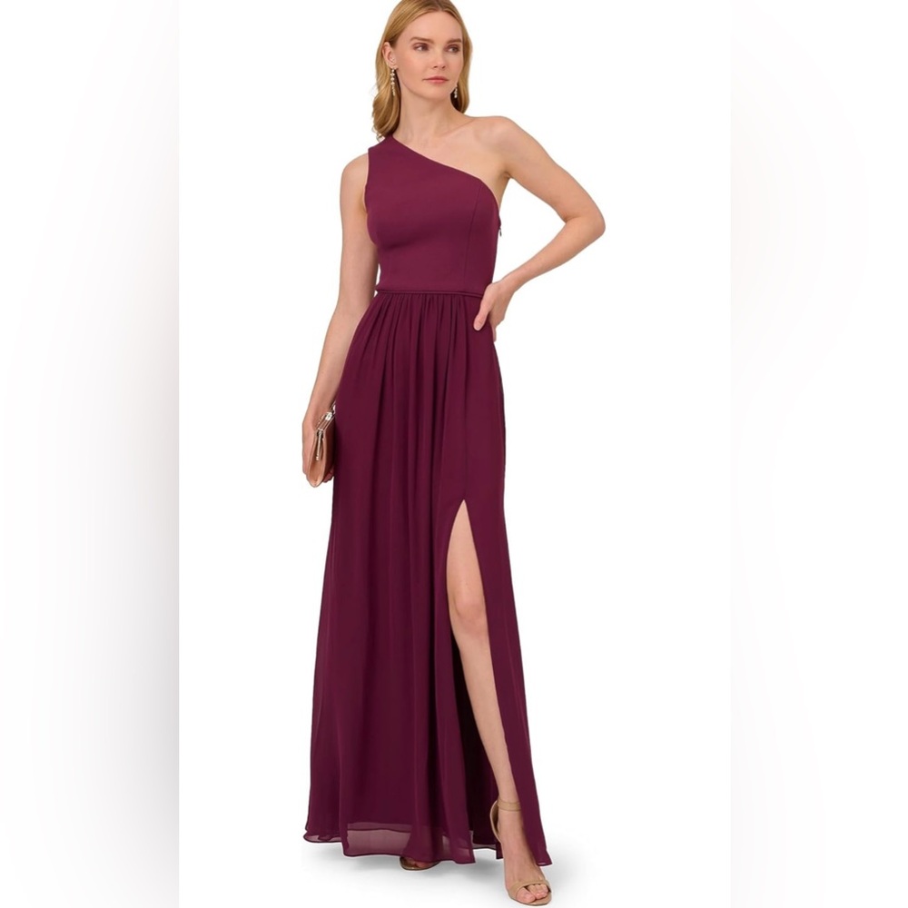 Adrianna Papell Women's One Shoulder Chiffon Gown Size 16 - Picture 3 of 8